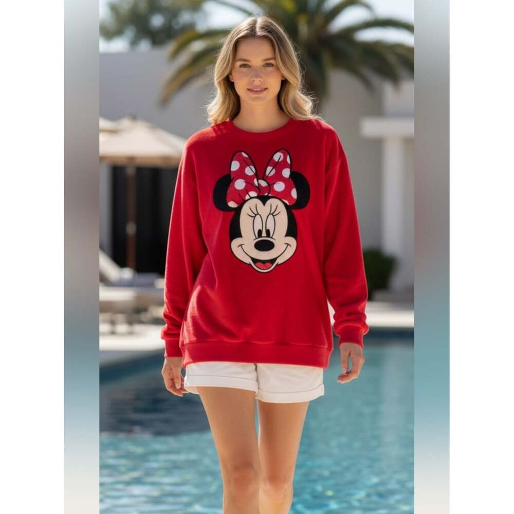 Disney Minnie Mouse Plush Fleece Sweatshirt Red Pullover Size Large